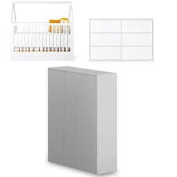 Quarto Bebê Completo Berço Cômoda Guarda-Roupa Wood Divicar - 1