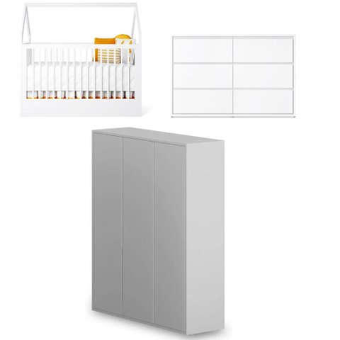 Quarto Bebê Completo Berço Cômoda Guarda-Roupa Wood Divicar