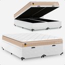 Ver imagem 1 de Cama Box Baú Bipartido Queen Couro Branco + Colchão Life D33 Pillow Top 56x158x198cm - Bege