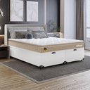 Ver imagem 5 de Cama Box Baú Bipartido Queen Couro Branco + Colchão Life D33 Pillow Top 56x158x198cm - Bege