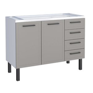 Gabinete / Balcão de Cozinha Ju em Aço para Pia de 1.20m 4 Gavetas e 2 Portas Cor Cinza/ Branco Cmax