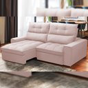 Ver imagem 2 de Sofá Retrátil Reclinável para Sala de Estar Living 230cm Dimas F04 Veludo Rosê - Lyam Decor