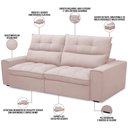 Ver imagem 3 de Sofá Retrátil Reclinável para Sala de Estar Living 230cm Dimas F04 Veludo Rosê - Lyam Decor