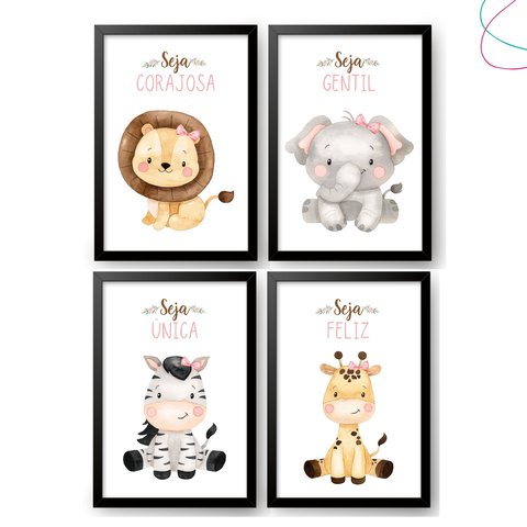 Quadro Decoração Quarto Menina Safari Baby Lacinho Rosa:preto