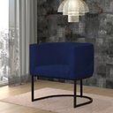 Ver imagem 2 de Kit 2 Poltronas Reforçada Decorativa Sala Gabriela Base Ferro Preta Suede Azul Marinho