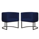 Ver imagem 1 de Kit 2 Poltronas Reforçada Decorativa Sala Gabriela Base Ferro Preta Suede Azul Marinho