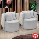 Ver imagem 1 de Kit 2 Poltrona Orgânica Base Giratória Maya Boucle Cru Redonda Decorativa - Arkell