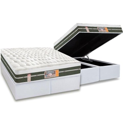 Cama Box Baú King: Colchão Molas Castor Bonnel Silver Star Air + Base CRC Courano White(193x203)