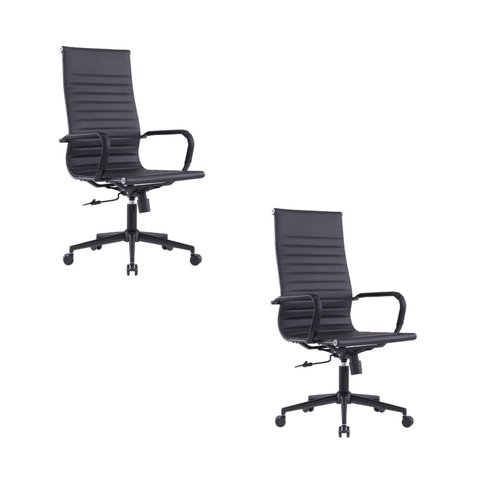 Kit 2 Cadeiras Escritório Presidente Giratória Couro Ecológico/Aço Cromado Manhattan Black - Preto