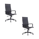 Ver imagem 1 de Kit 2 Cadeiras Escritório Presidente Giratória Couro Ecológico/Aço Cromado Manhattan Black - Preto