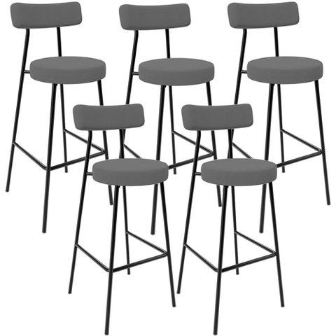 Kit 05 Banquetas Baixa Bar Cozinha Sala de Jantar Estrutura em Aço Milão L02 Suede Cinza - Lyam