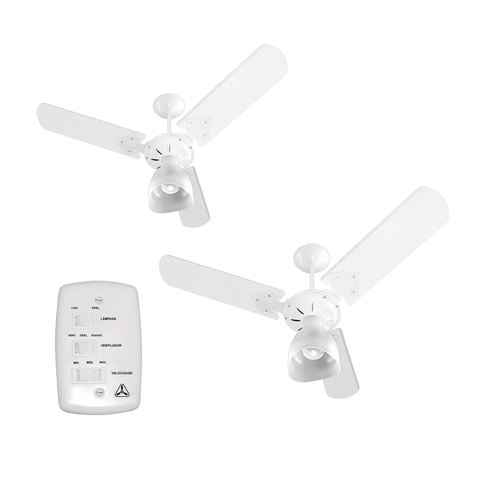 Kit 02 Ventilador de Teto Inverter New Maxi Ventura 110v Branco 3 Pás