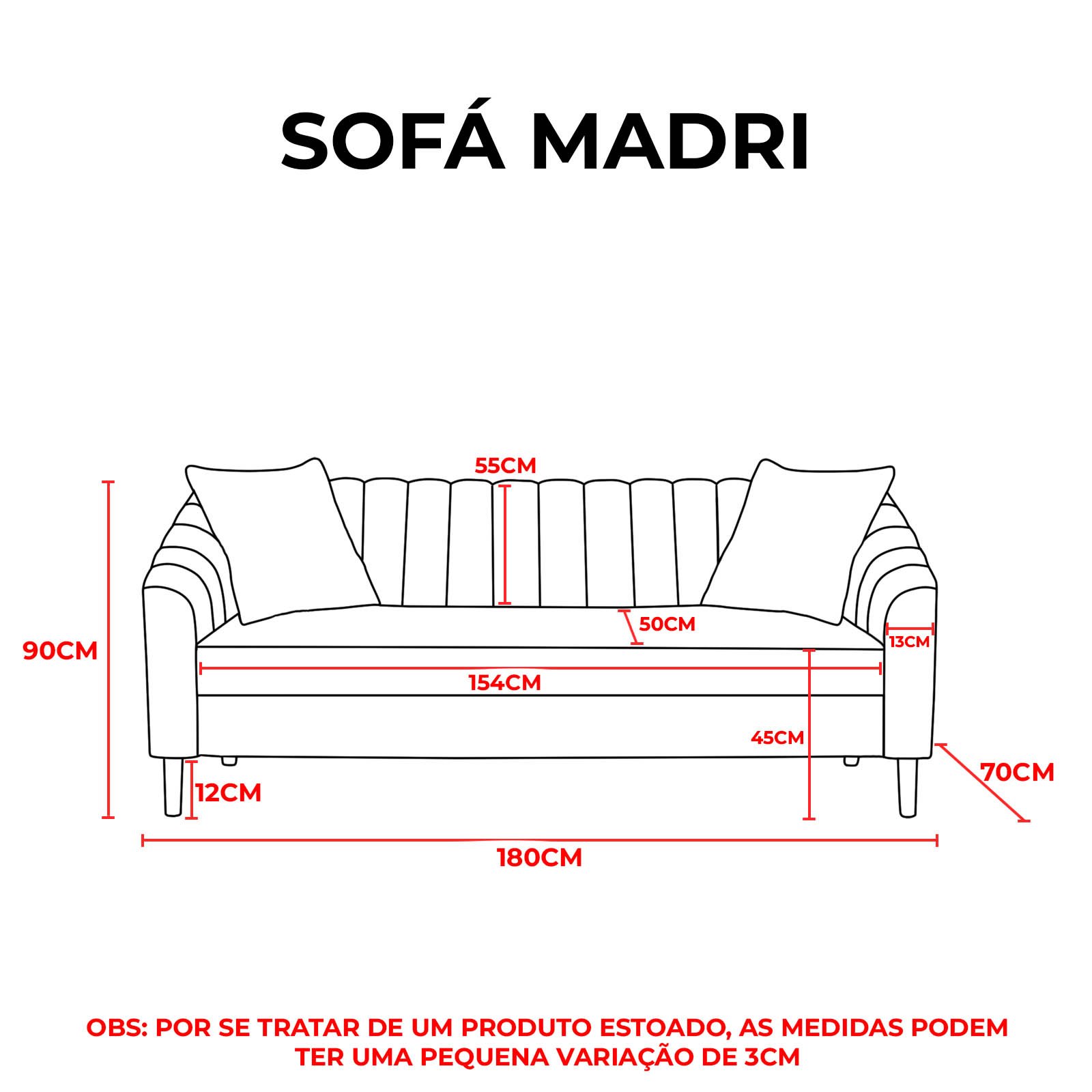 Sofá Madri 180cm Suede Bege - Am Interiores - 3