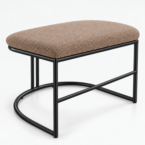 Puf Poltrona Lua Premium Base Metal Preta Boucle Capuccino