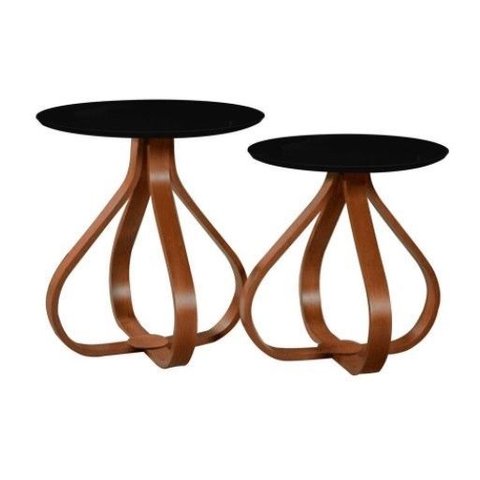 Mesa de Canto Pé Cebola 2 Mesas - Tampo Laqueado Preto com Vidro 50cm Gustavo Decor