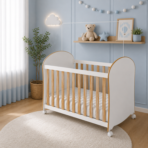Berço Peroba Smim Americano Branco/Amêndoa Rodízios Infantil