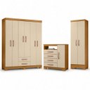 Ver imagem 2 de Kit Guarda Roupa Casal 6 Portas com Cômoda 4 Gavetas 1 Porta Multiuso em MDP Carvalho Off White