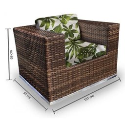 Conjunto de Sofá Fibra Sintética Quadrado - 1 Sofá 2L + 2 Poltronas + 1 Mesa Centro - Zimbros Verde - 2