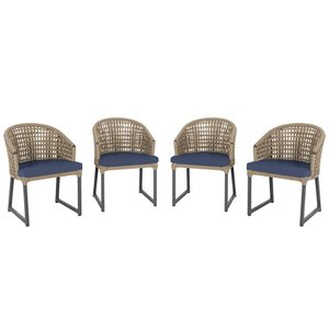 4 Cadeira Noronha Aluminio Micro Pintura Preta, Tr. Telinha Corda Nautica Rami, Estofado - Azul