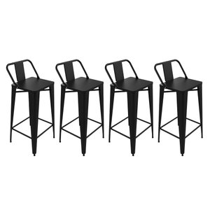 Kit 4 Banquetas Bistro Estilo Industrial Tolix Iron com Encosto Preta
