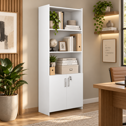 Armário Alto para Escritório com 2 Portas e 2 Prateleiras Branco - Notável Móveis