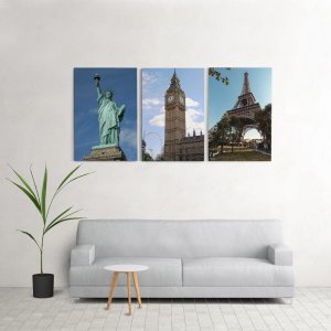 Quadro Decorativo Para Sala 60x120cm Paris Londres Nova york
