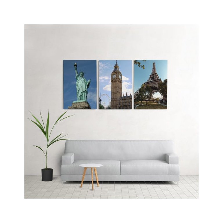 Quadro Decorativo Para Sala 60x120cm Paris Londres Nova york