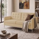 Ver imagem 1 de Sofá Fk 2 Lugares Couro Natural Linha Premium Design Modernista Sala Recepção Alto Padrão - Bege