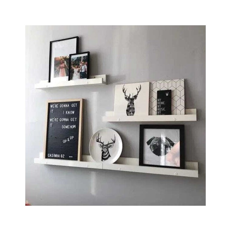 Porta Quadros Prateleira Nicho Kit 4Pç Branco Linha Premium