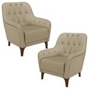 Ver imagem 1 de Kit 2 Poltronas Decorativas para Sala com Capitonê Pietà M22 Linho Bege - Mpozenato