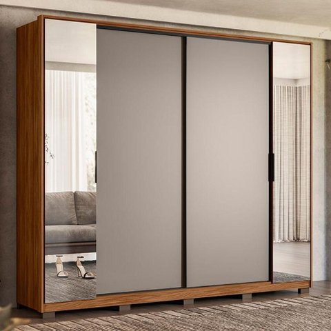 Guarda Roupa Casal Laredo 4 Portas Flex Nogueira/nude Prime Tx com Espelho e Pés - Demartêz