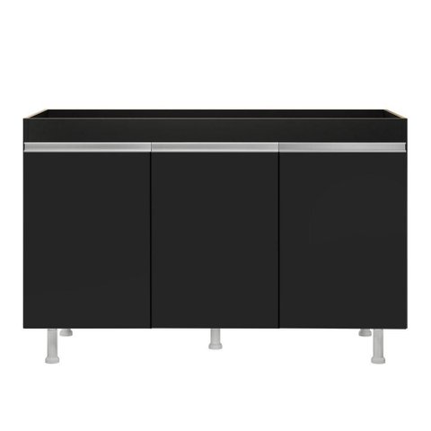 Balcão Buffet Gabinete de Cozinha Lux 119cm 100% Mdf sem Tampo 03 Portas Preto - Desk Design