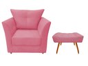 Ver imagem 1 de Kit Poltrona Decorativa Isis + Puff Retangular Suede Rosa Pés Madeira Ms Decor