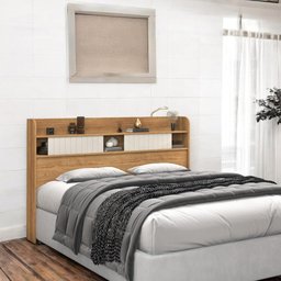 Cabeceira com Prateleiras Nyce Queen Freijó e Off White - 1