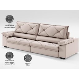 Sofá com Carregador Usb e Molas no Assento Retrátil Reclinável Nice 2,10m Velosuede - Netsofas - 4