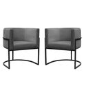 Ver imagem 1 de Kit 2 Poltrona Reforçadas Decorativa Sala de Estar Carla Base Ferro Preta Suede Cinza