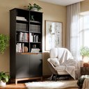 Ver imagem 2 de Estante para Livros Livreiro com 2 Portas e Nichos Prateleiras Preto / Freijó