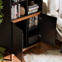 Ver imagem 4 de Estante para Livros Livreiro com 2 Portas e Nichos Prateleiras Preto / Freijó