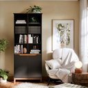 Ver imagem 1 de Estante para Livros Livreiro com 2 Portas e Nichos Prateleiras Preto / Freijó