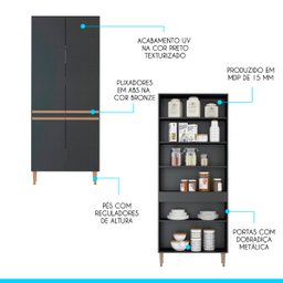 Armário Paneleiro para Cozinha Sabrina 80x202 Cm 4 Portas Mdp Preto Texturizado 0452 - Menu - 2