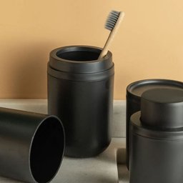 Conjunto com Porta Escova de Dente, Porta Sabonete Líquido e Bandeja Bold Preto - ou - 2