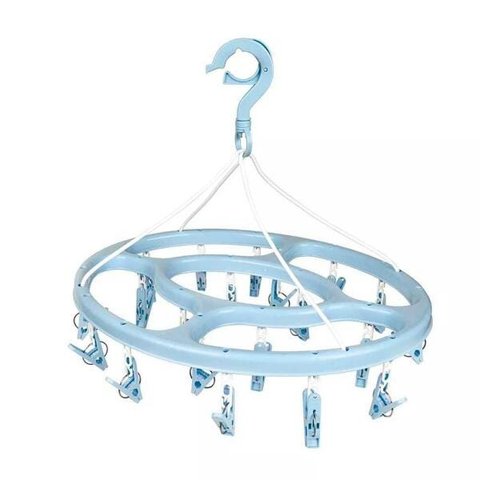 Varal Mini Dobravel Oval 24 Prendedores Azul Mor