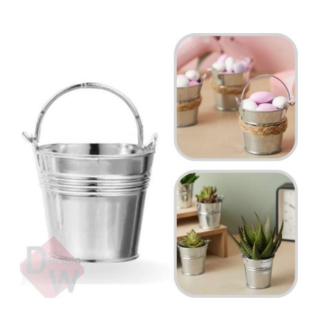 Mini Balde Alumínio Prata c/ Alça p/ Decoração/Lembrancinhas