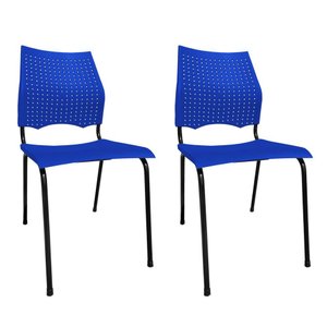 Kit 2 Cadeiras Fixa Metal Versat Plasxtica para Escritório Escolas Recepção Azul