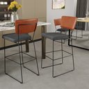 Ver imagem 2 de Banqueta Alta Cozinha Sala Jantar Fixa Allana L02 Couríssimo Camel Linho Cinza Escuro - Lyam Decor