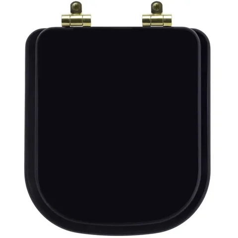 Tampa de Vaso Poliéster Com Fechamento Lento Quadra Preto para Louça Deca com Ferragem Dourada