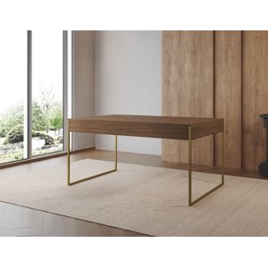 Mesa Industrial Filadélfia 120x75 Ferro Dourado Tampo Amêndoa