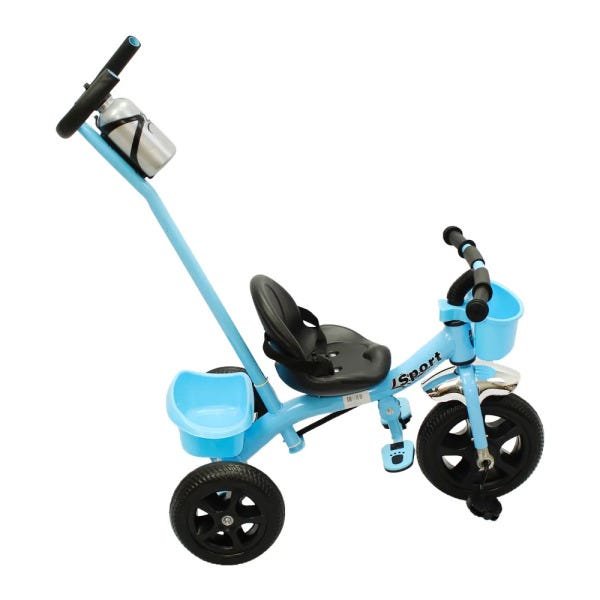 Motoneta triciclo infantil de pedal em plástico duro azul e preto