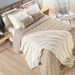 Coordenado Cobre Leito e Cobertor Tok Max Queen Ultrasoft Alto Relevo Dupla Face - Cáqui - 1
