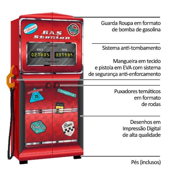Guarda-Roupa Infantil Gas Station Premium Pura Magia - 4